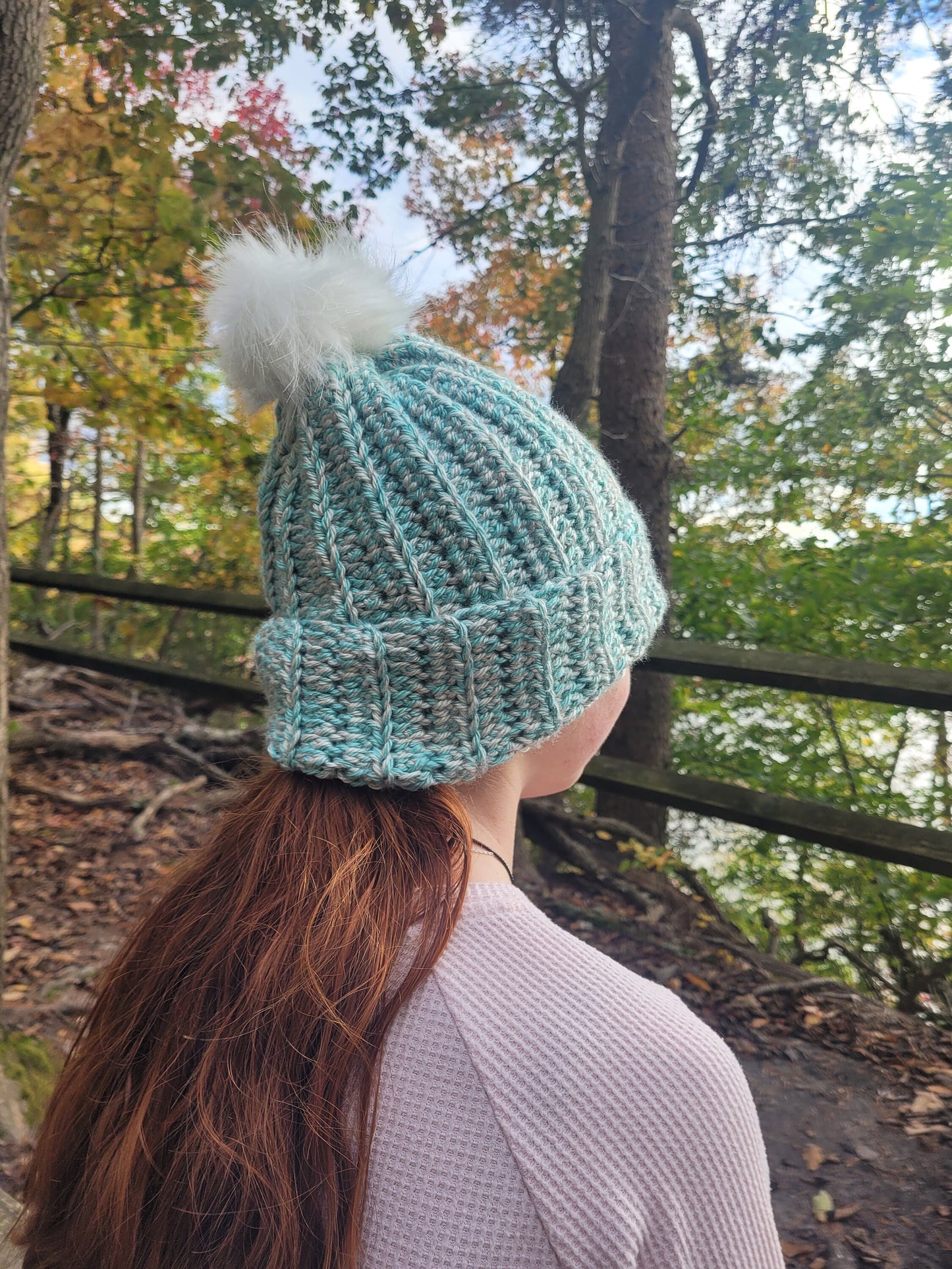 Crochet adult beanie, Two tone winter hat, Teal and grey winter accessory, Gift for winter