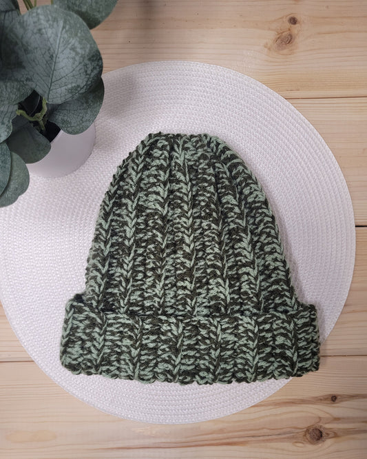 Crochet green beanie, Warm soft winter hat, Cold weather outerwear, Two toned skull cap, Gift for friends or family