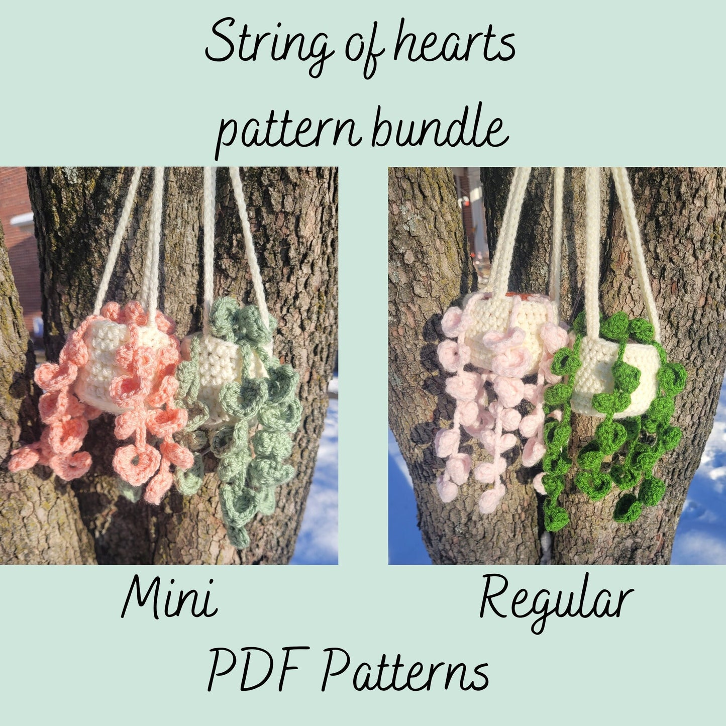 Crochet plant pattern, PDF Crochet string of hearts pattern bundle, Hanging plant patterns