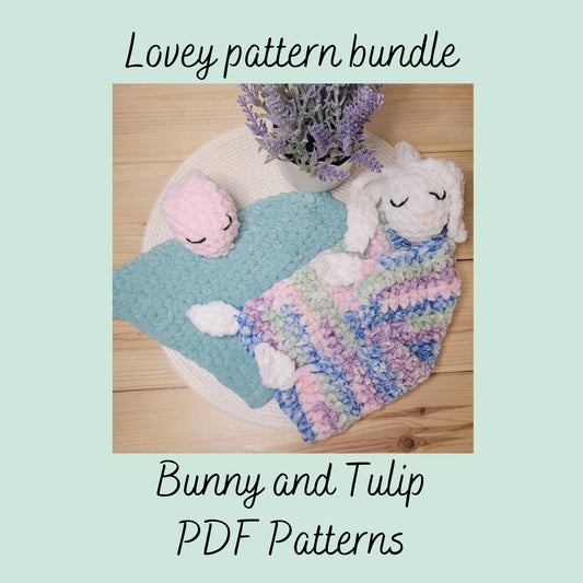 Bunny flower lovey crochet pattern PDF BUNDLE, Snuggler pattern, Easter spring cuddler craft