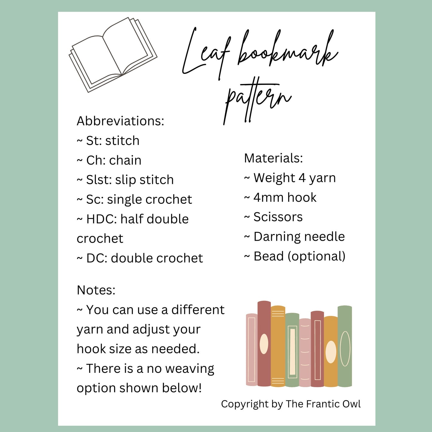 Crochet bookmark pattern | PDF beginner leaf pattern | Quick nature bookmark tutorial | Gift for booklover